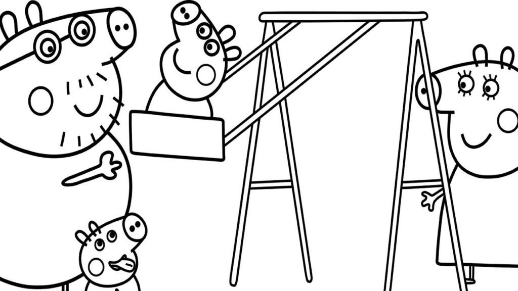 Online coloring book: Coloring page Peppa on a swing